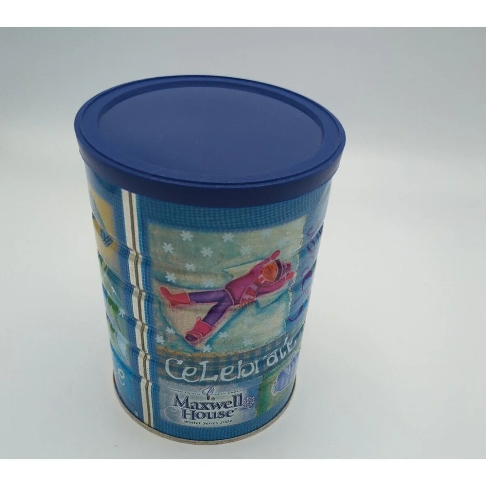 2004 Maxwell House Coffee Winter‎ Series Collectible Coffee Tin Blue Lid Vtg